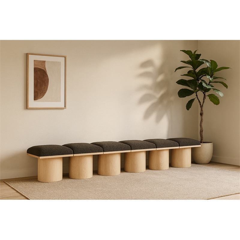 Meridian Furniture Pavilion Brown Boucle Fabric Bench