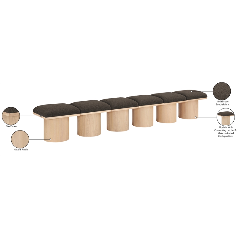 Meridian Furniture Pavilion Brown Boucle Fabric Bench