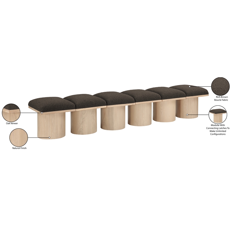 Meridian Furniture Pavilion Brown Boucle Fabric Bench