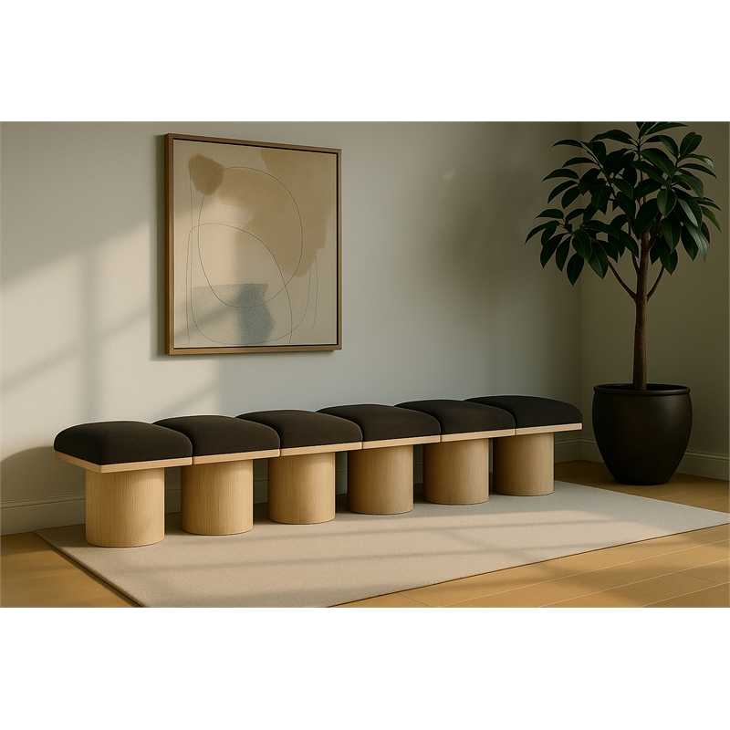 Meridian Furniture Pavilion Brown Boucle Fabric Bench