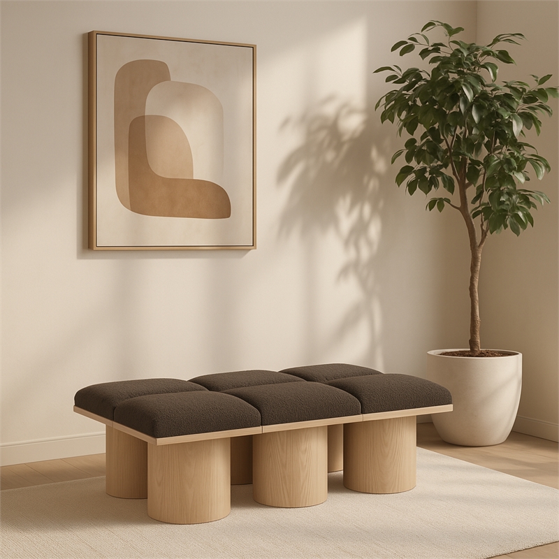 Meridian Furniture Pavilion Brown Boucle Fabric Bench