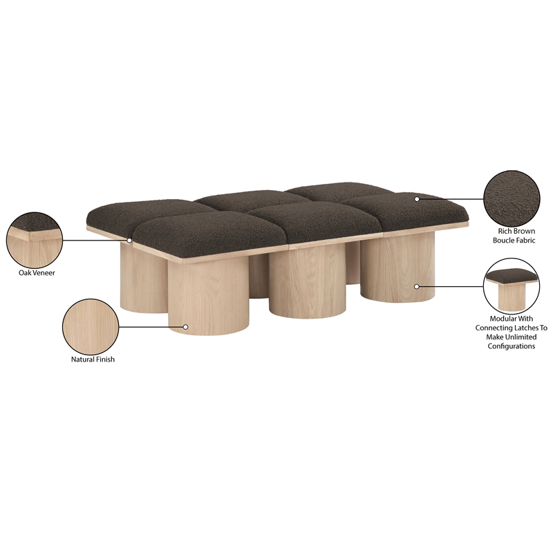 Meridian Furniture Pavilion Brown Boucle Fabric Bench
