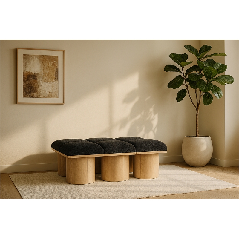 Meridian Furniture Pavilion Brown Boucle Fabric Bench