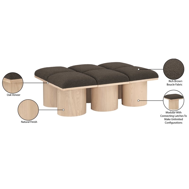 Meridian Furniture Pavilion Brown Boucle Fabric Bench