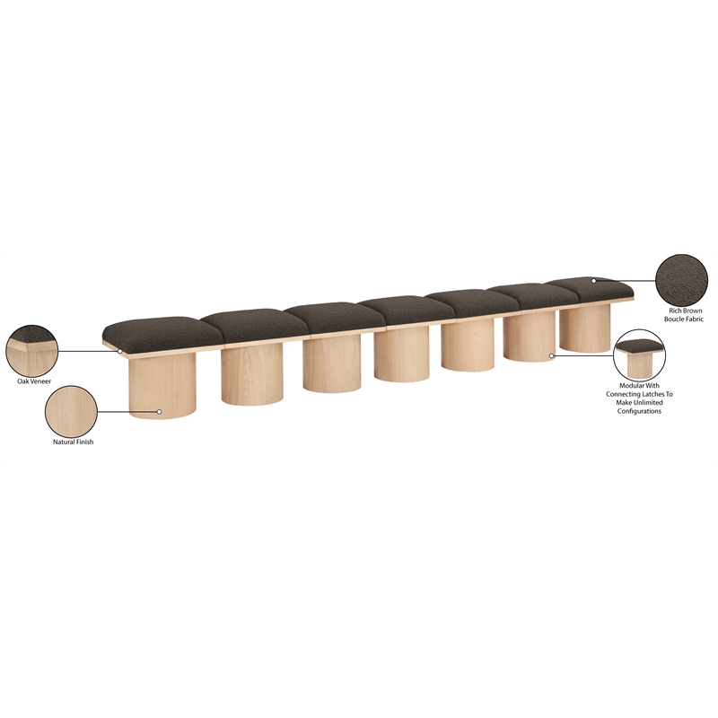 Meridian Furniture Pavilion Brown Boucle Fabric Bench