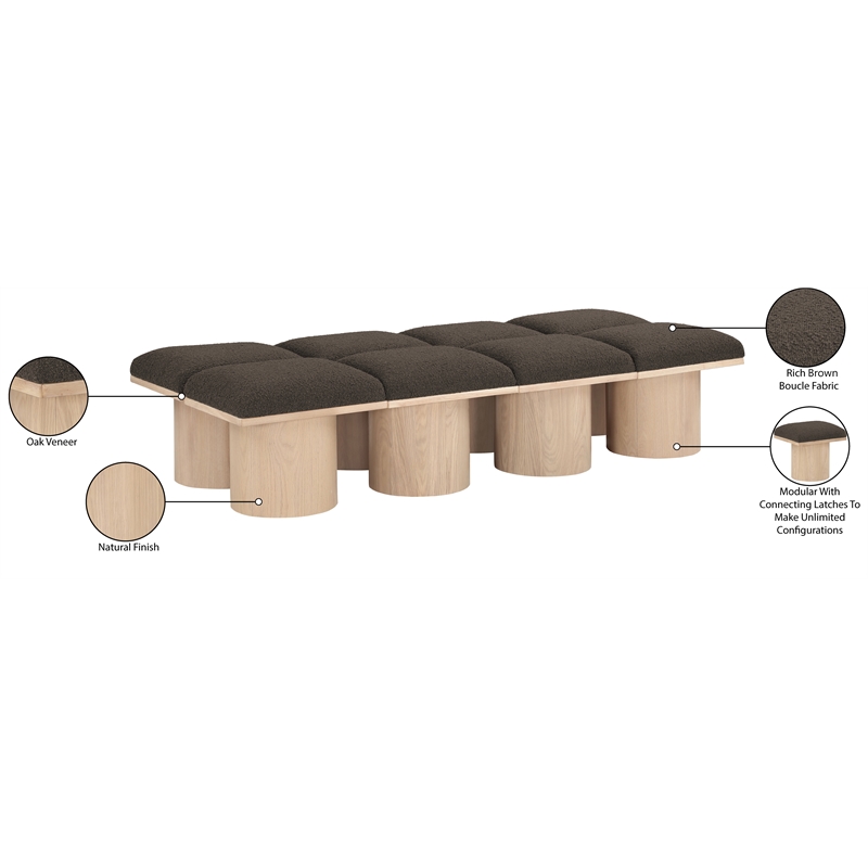 Meridian Furniture Pavilion Brown Boucle Fabric Bench