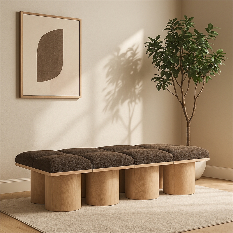 Meridian Furniture Pavilion Brown Boucle Fabric Bench