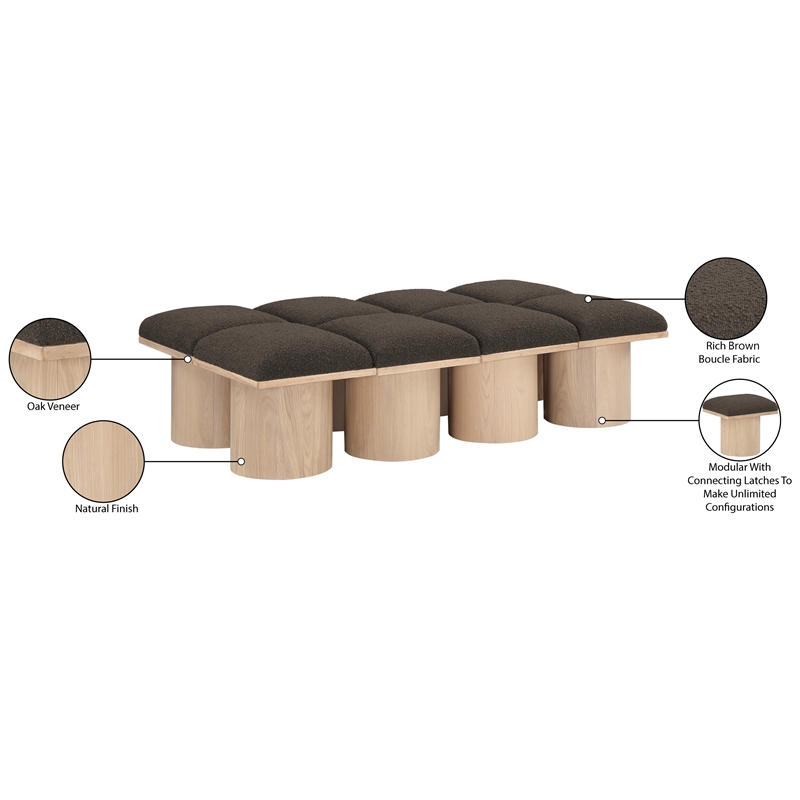 Meridian Furniture Pavilion Brown Boucle Fabric Bench