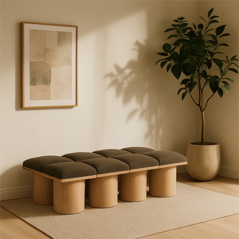 Meridian Furniture Pavilion Brown Boucle Fabric Bench