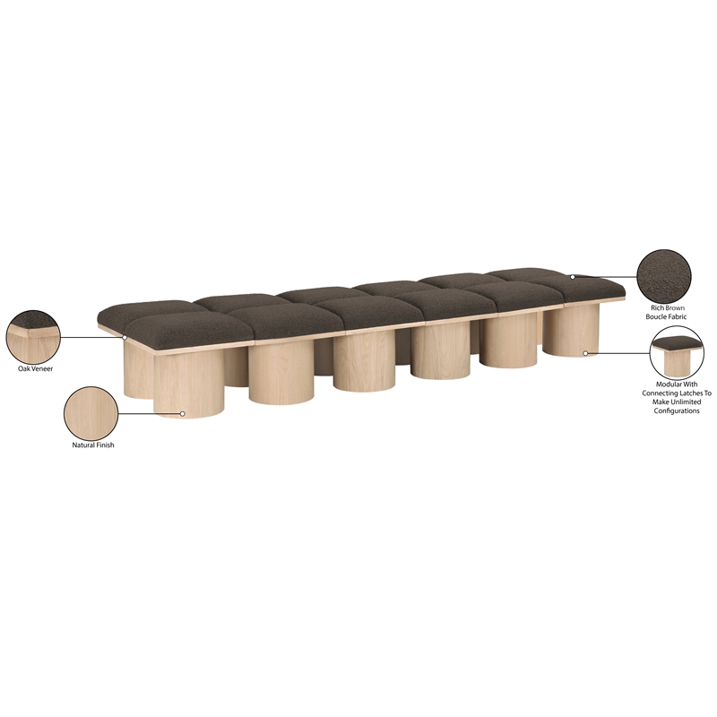 Meridian Furniture Pavilion Brown Boucle Fabric Bench