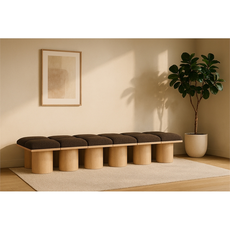 Meridian Furniture Pavilion Brown Boucle Fabric Bench