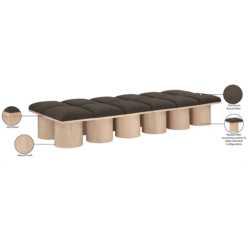 Meridian Furniture Pavilion Brown Boucle Fabric Bench