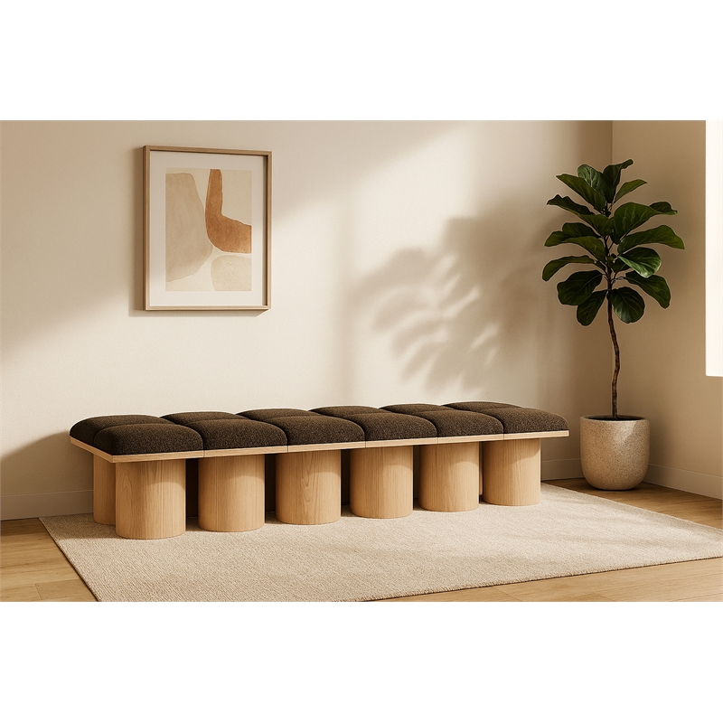 Meridian Furniture Pavilion Brown Boucle Fabric Bench
