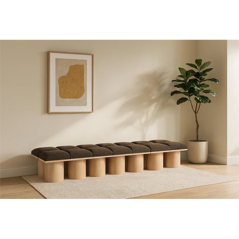 Meridian Furniture Pavilion Brown Boucle Fabric Bench