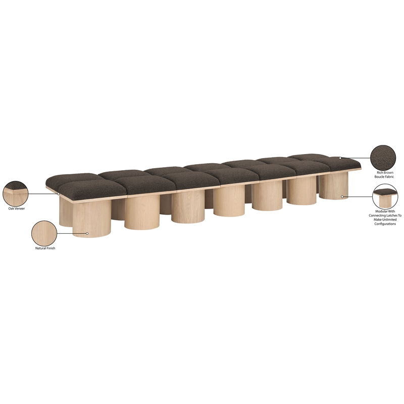Meridian Furniture Pavilion Brown Boucle Fabric Bench