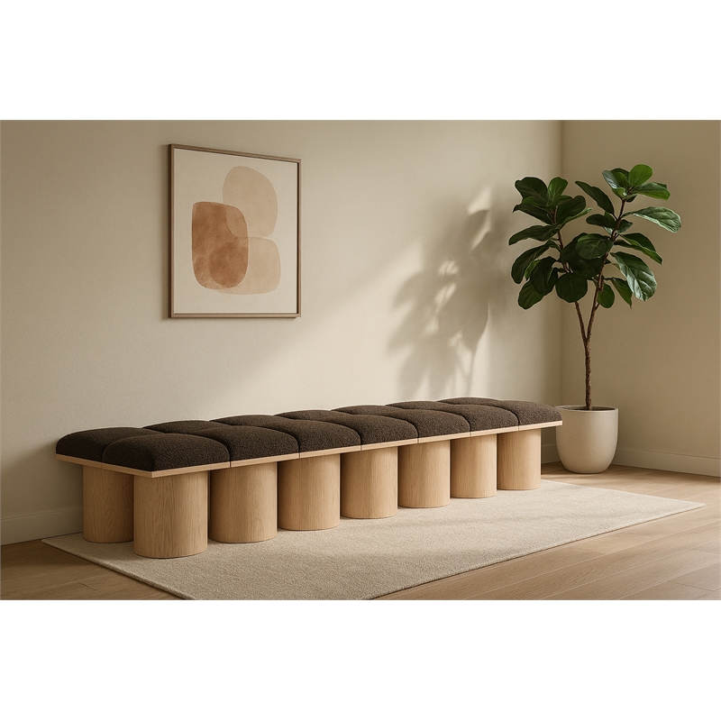Meridian Furniture Pavilion Brown Boucle Fabric Bench