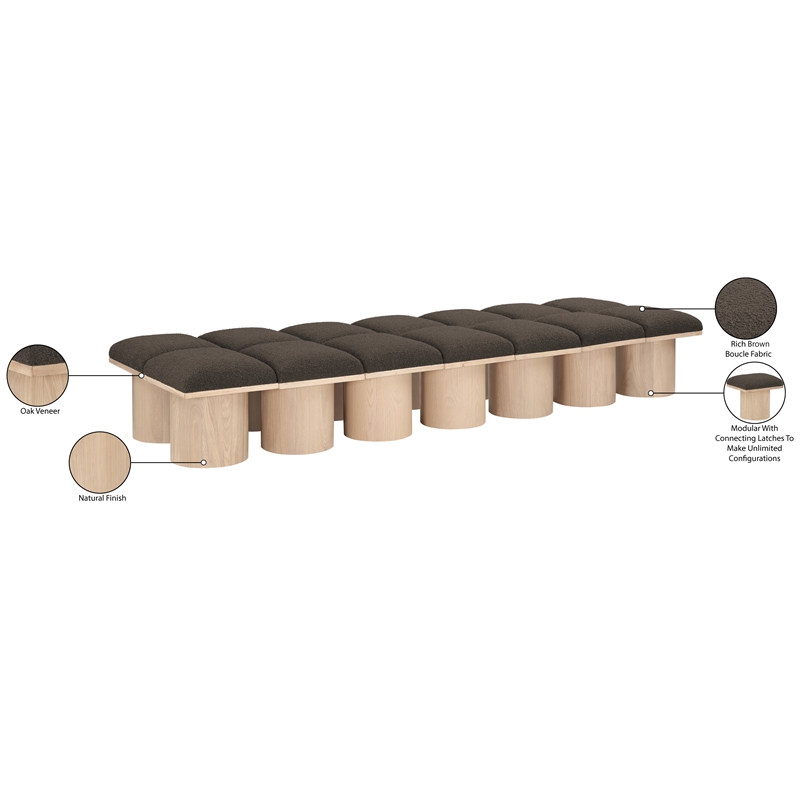 Meridian Furniture Pavilion Brown Boucle Fabric Bench