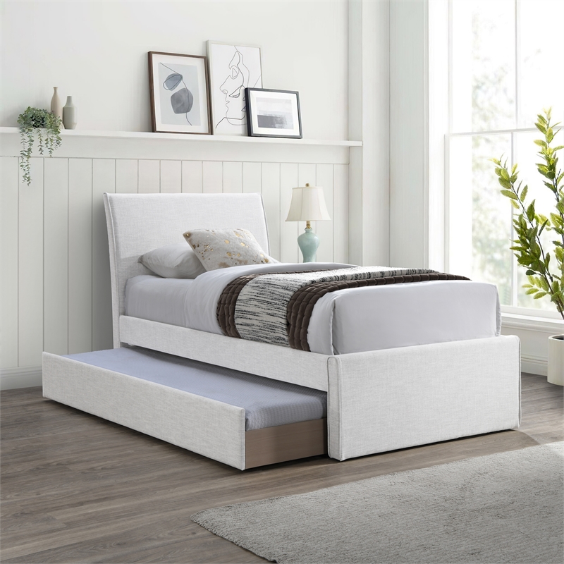 Meridian Furniture Myles Cream Linen Textured Fabric Twin Trundle Bed