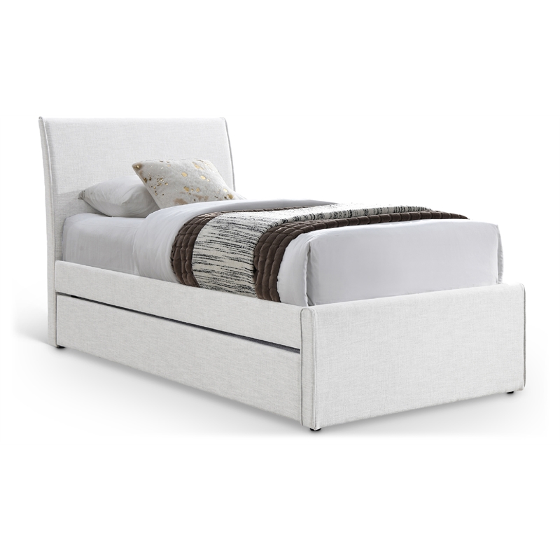 Meridian Furniture Myles Cream Linen Textured Fabric Twin Trundle Bed