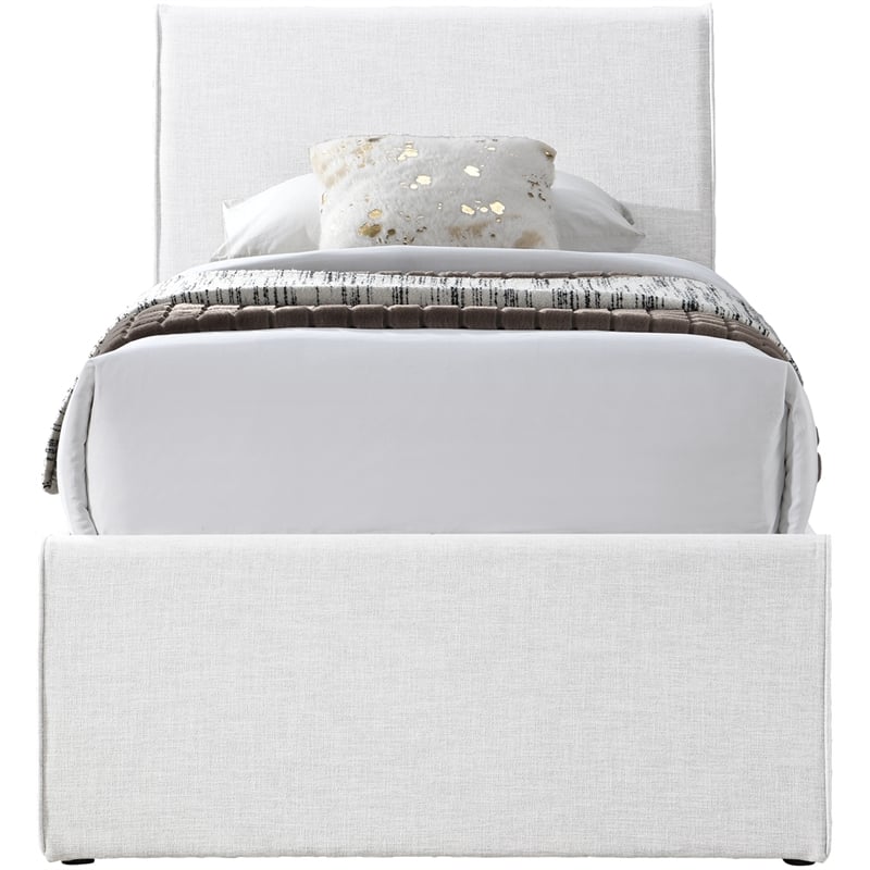 Meridian Furniture Myles Cream Linen Textured Fabric Twin Trundle Bed