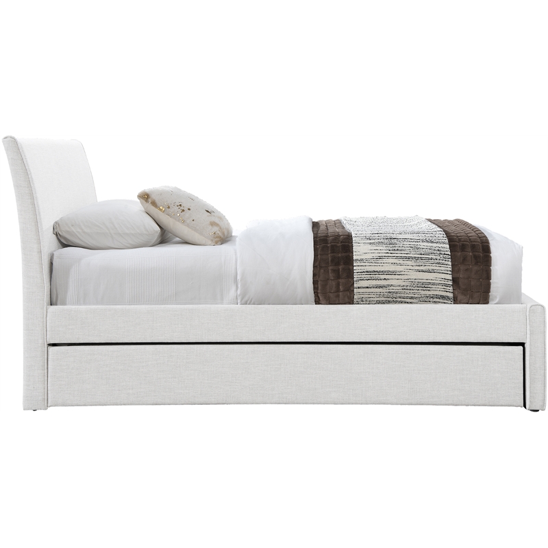 Meridian Furniture Myles Cream Linen Textured Fabric Twin Trundle Bed