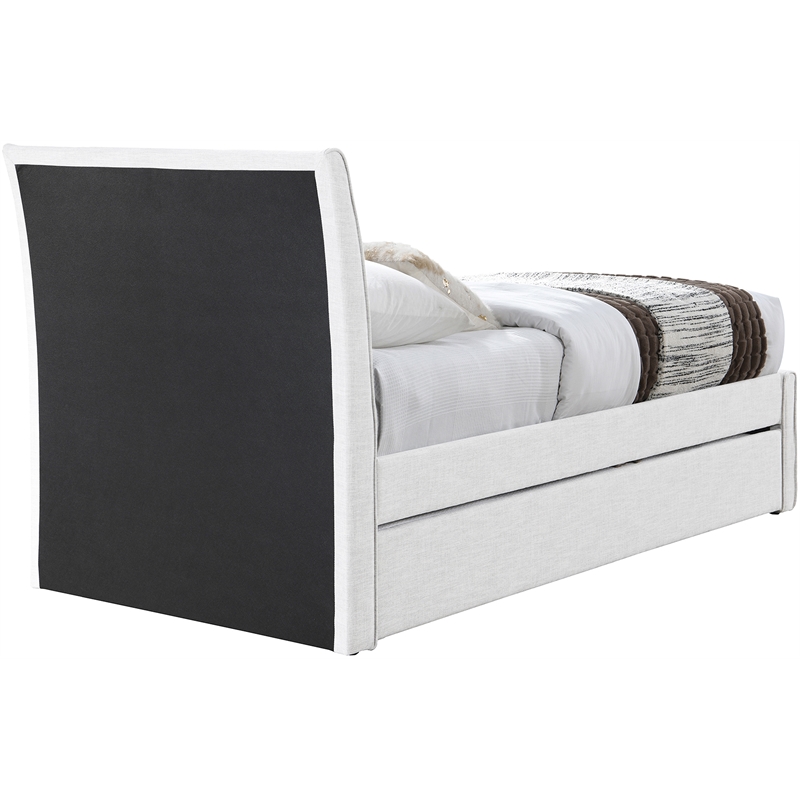 Meridian Furniture Myles Cream Linen Textured Fabric Twin Trundle Bed