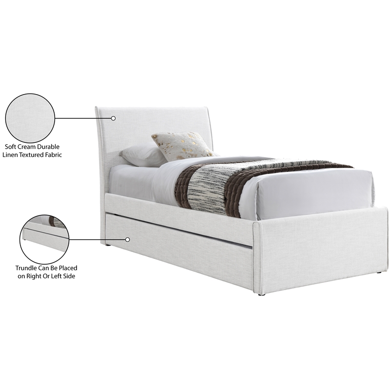 Meridian Furniture Myles Cream Linen Textured Fabric Twin Trundle Bed