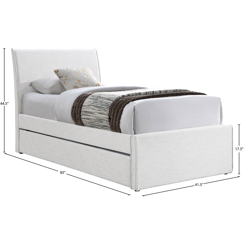 Meridian Furniture Myles Cream Linen Textured Fabric Twin Trundle Bed