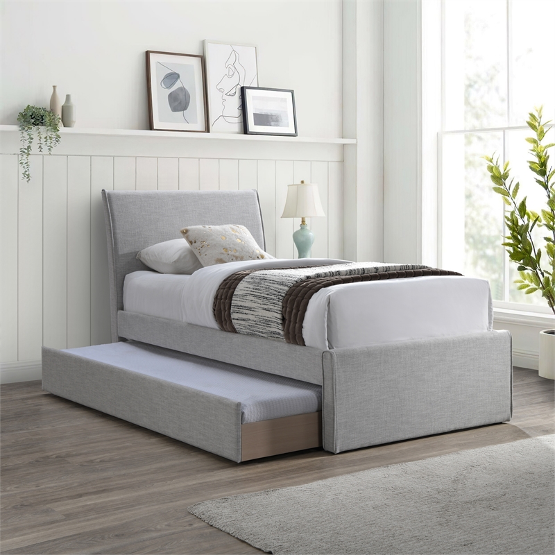 Meridian Furniture Myles Grey Linen Textured Fabric Twin Trundle Bed
