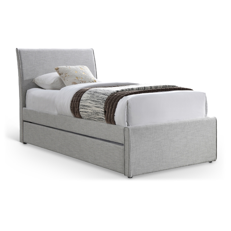Meridian Furniture Myles Grey Linen Textured Fabric Twin Trundle Bed