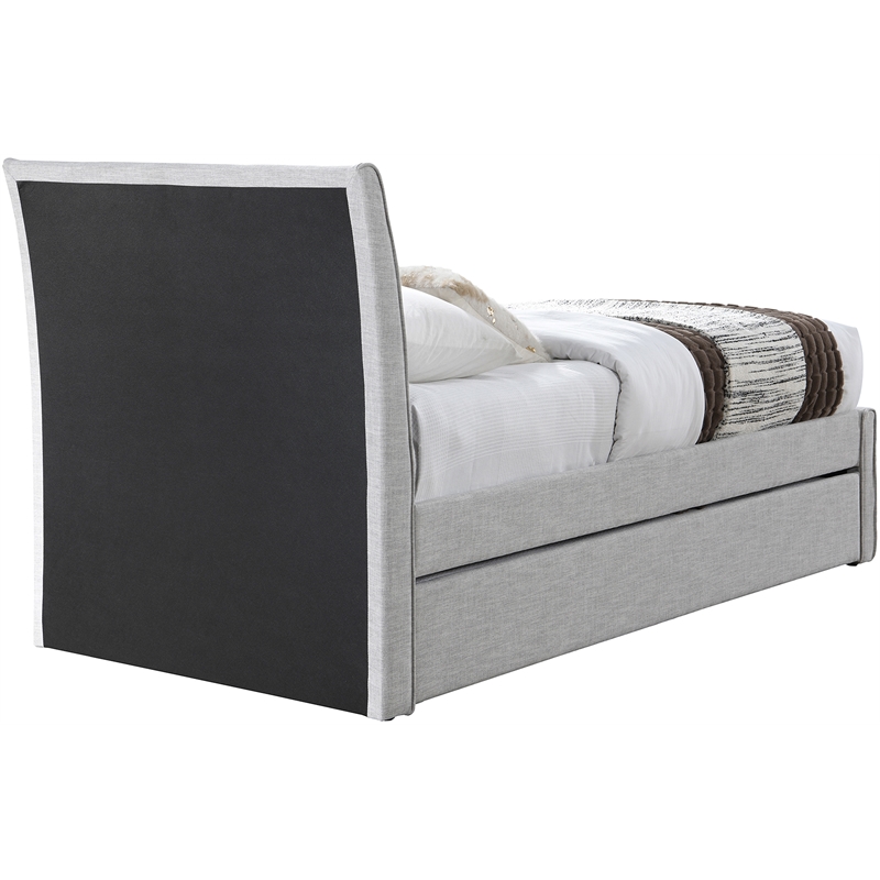 Meridian Furniture Myles Grey Linen Textured Fabric Twin Trundle Bed
