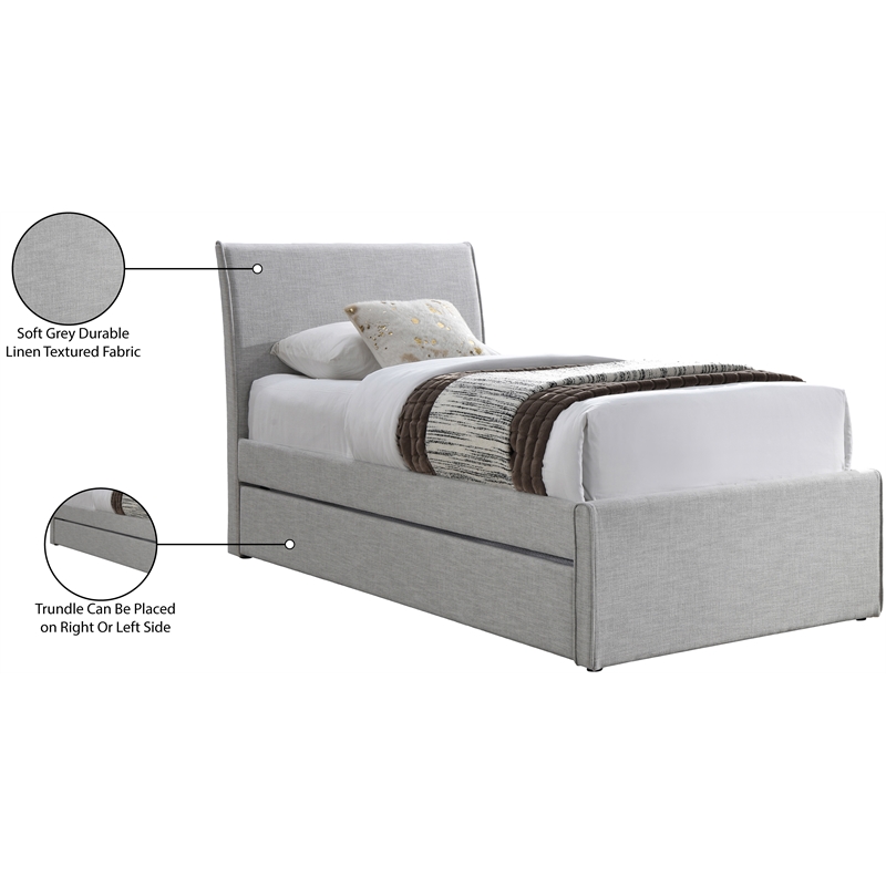 Meridian Furniture Myles Grey Linen Textured Fabric Twin Trundle Bed
