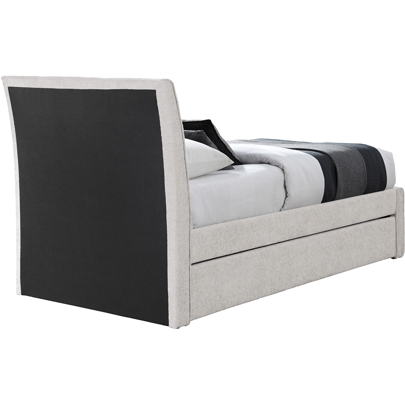 Meridian Furniture Myles Cream Chenille Fabric Twin Trundle Bed