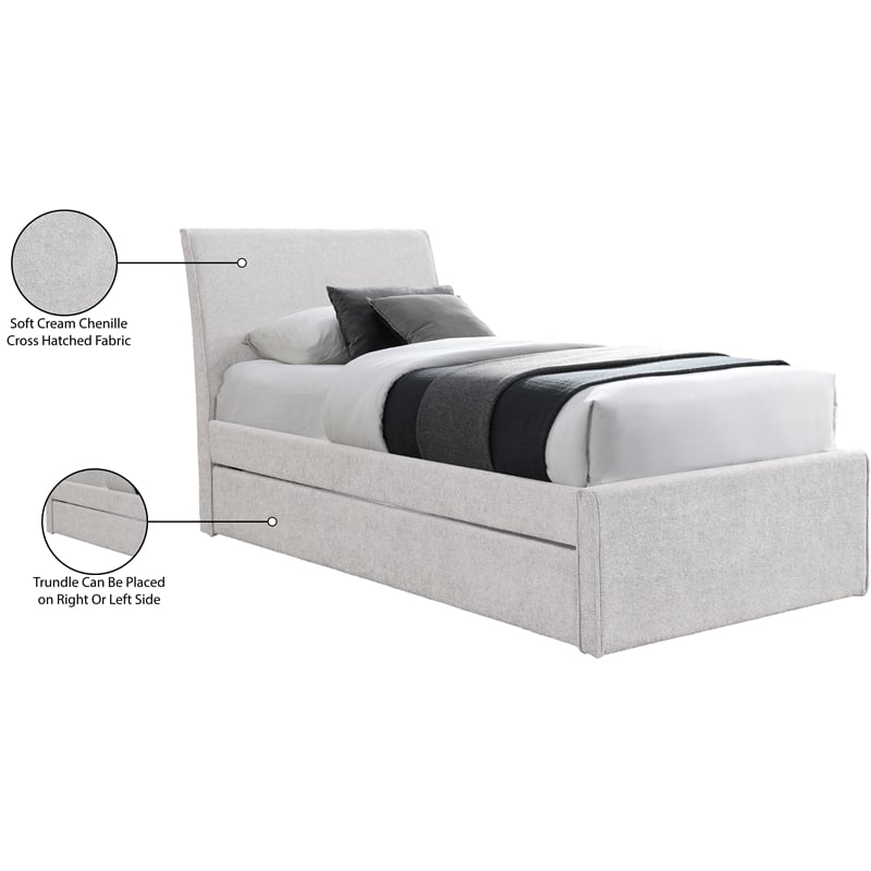 Meridian Furniture Myles Cream Chenille Fabric Twin Trundle Bed