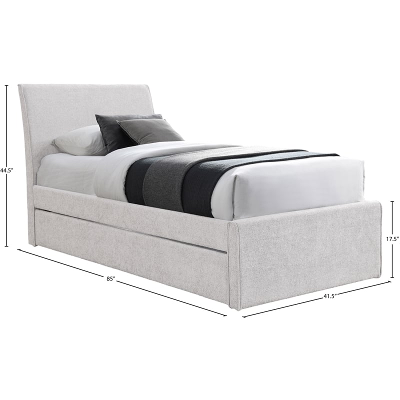 Meridian Furniture Myles Cream Chenille Fabric Twin Trundle Bed