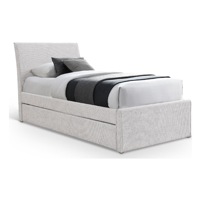 Meridian Furniture Myles Cream Chenille Fabric Twin Trundle Bed