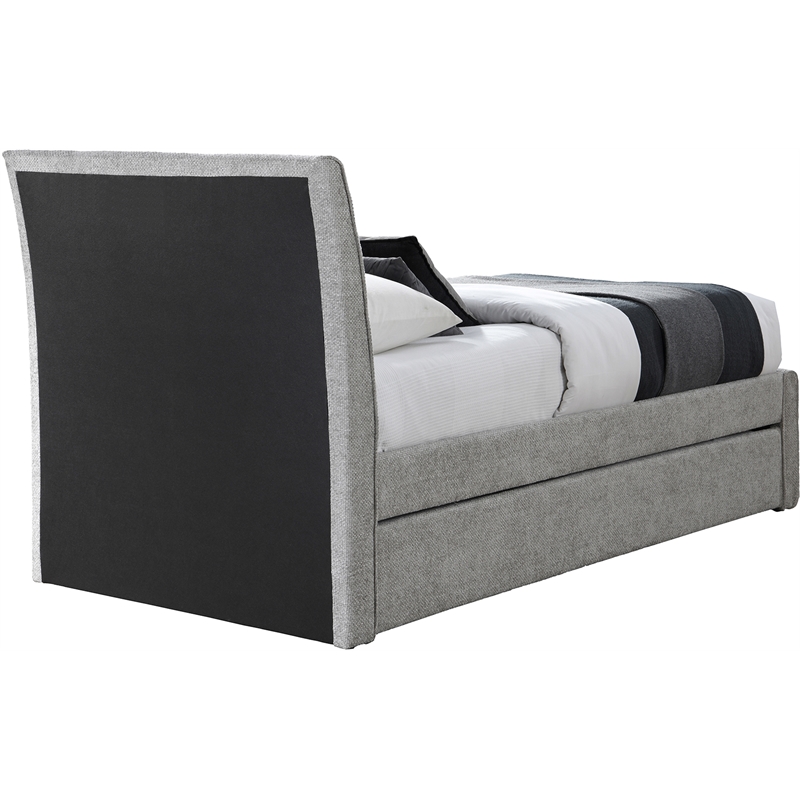 Meridian Furniture Myles Grey Chenille Fabric Twin Trundle Bed