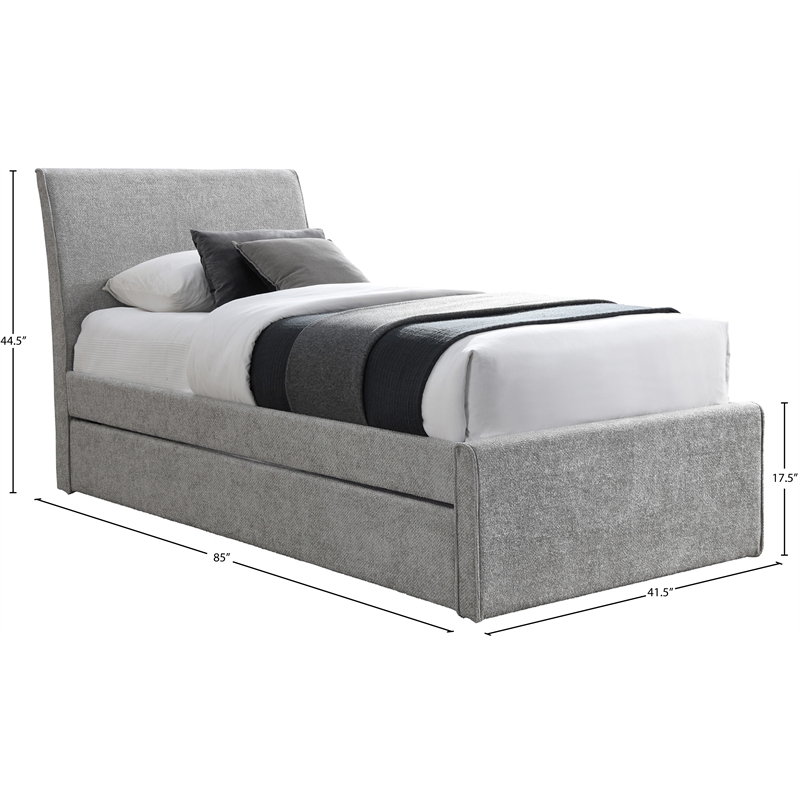 Meridian Furniture Myles Grey Chenille Fabric Twin Trundle Bed
