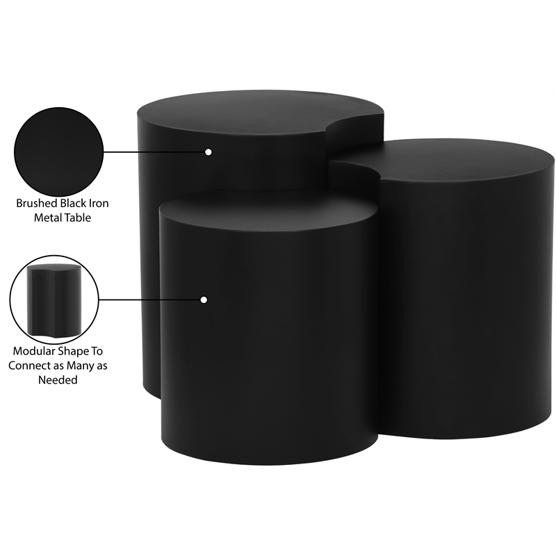 Meridian Furniture Dimple 3 Piece Black Iron Metal End Table
