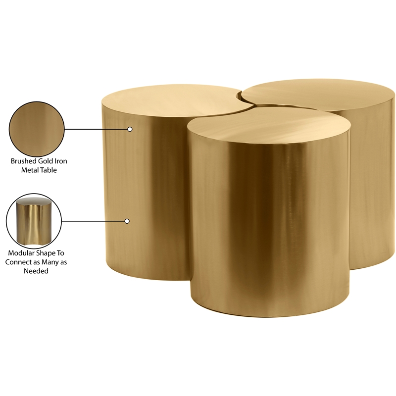 Meridian Furniture Dimple 3 Piece Gold Iron Metal Coffee Table