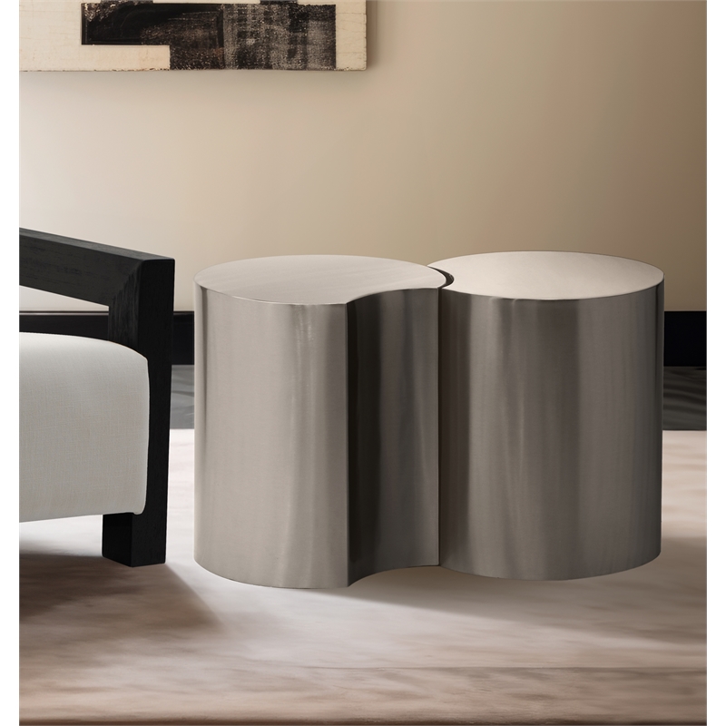 Meridian Furniture Dimple 2 Piece Silver Iron Metal End Table