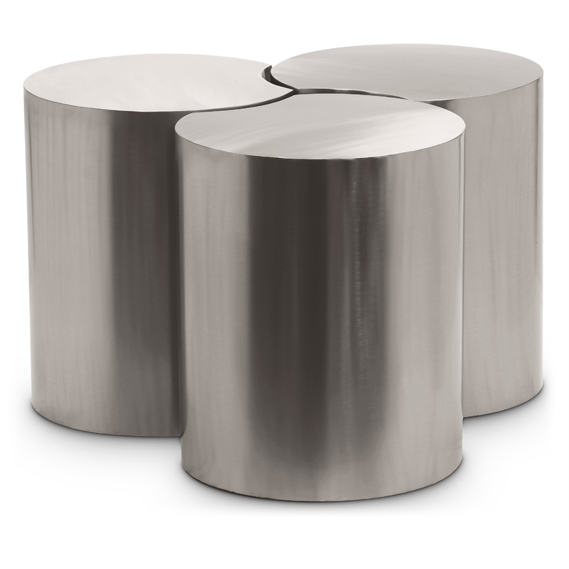 Meridian Furniture Dimple 3 Piece Silver Iron Metal Coffee Table