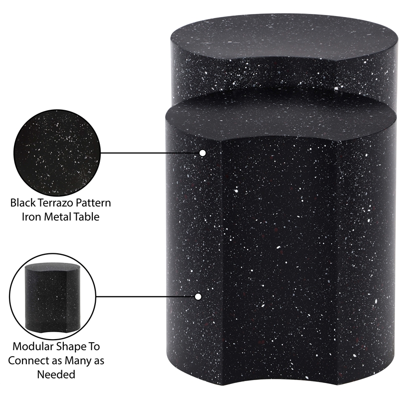 Meridian Furniture Dimple 2 Piece Black Terrazzo Pattern Iron Metal End Table