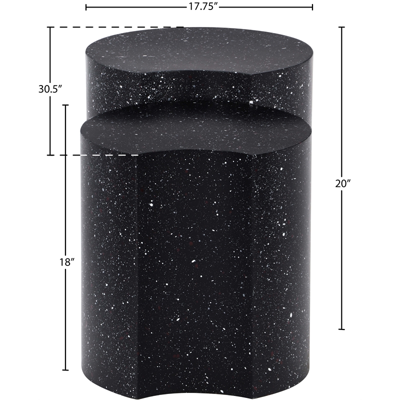 Meridian Furniture Dimple 2 Piece Black Terrazzo Pattern Iron Metal End Table