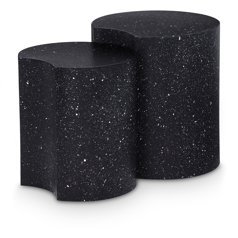 Meridian Furniture Dimple 2 Piece Black Terrazzo Pattern Iron Metal End Table