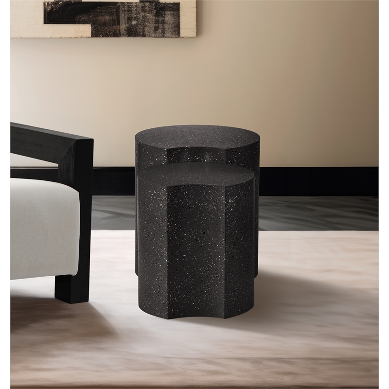 Meridian Furniture Dimple 2 Piece Black Terrazzo Pattern Iron Metal End Table