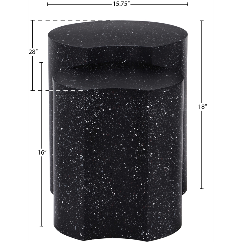Meridian Furniture Dimple 2 Piece Black Terrazzo Pattern Iron Metal End Table