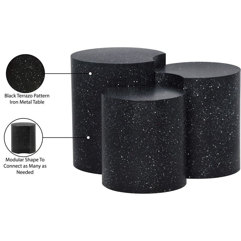 Meridian Furniture Dimple 3 Piece Black Terrazzo Pattern Iron Metal End Table