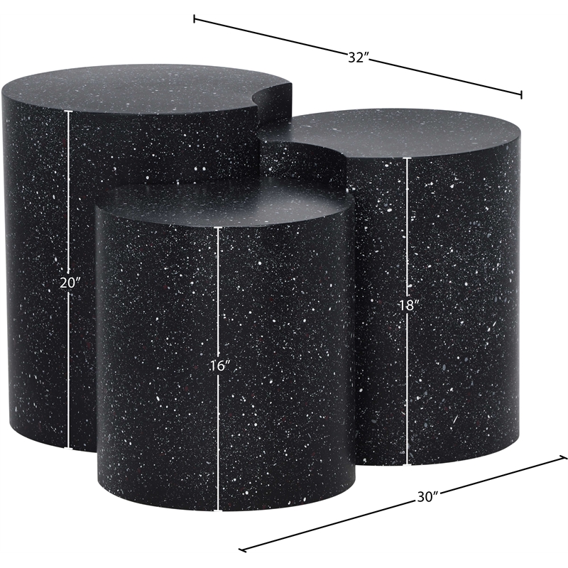 Meridian Furniture Dimple 3 Piece Black Terrazzo Pattern Iron Metal End Table
