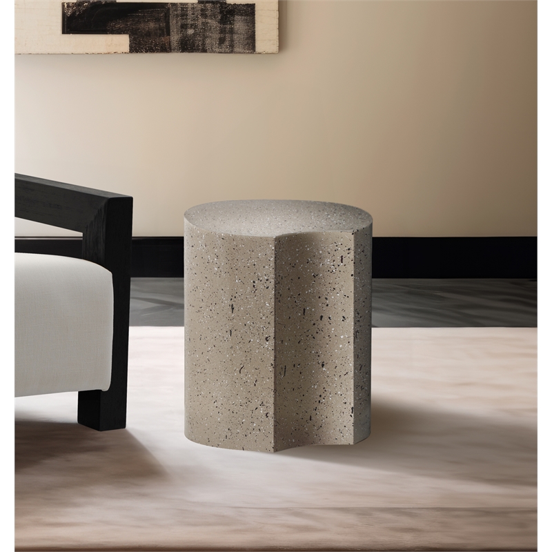 Meridian Furniture Dimple Taupe Terrazzo Pattern Iron Metal End Table